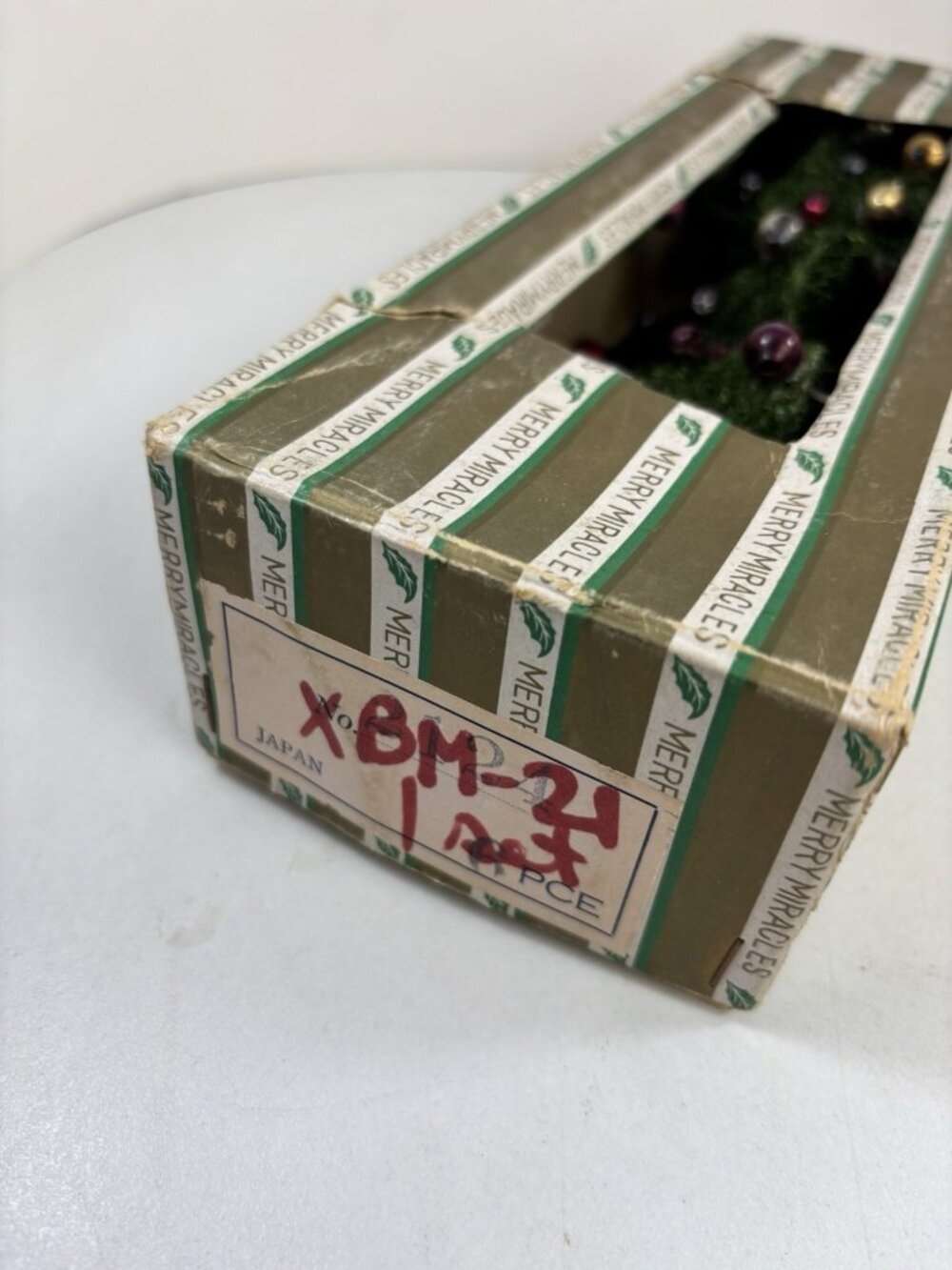 Merry Miracles Green Christmas Trees Box Of 5 Mercury Glass Holiday Japan 1950s - Picture 3 of 8